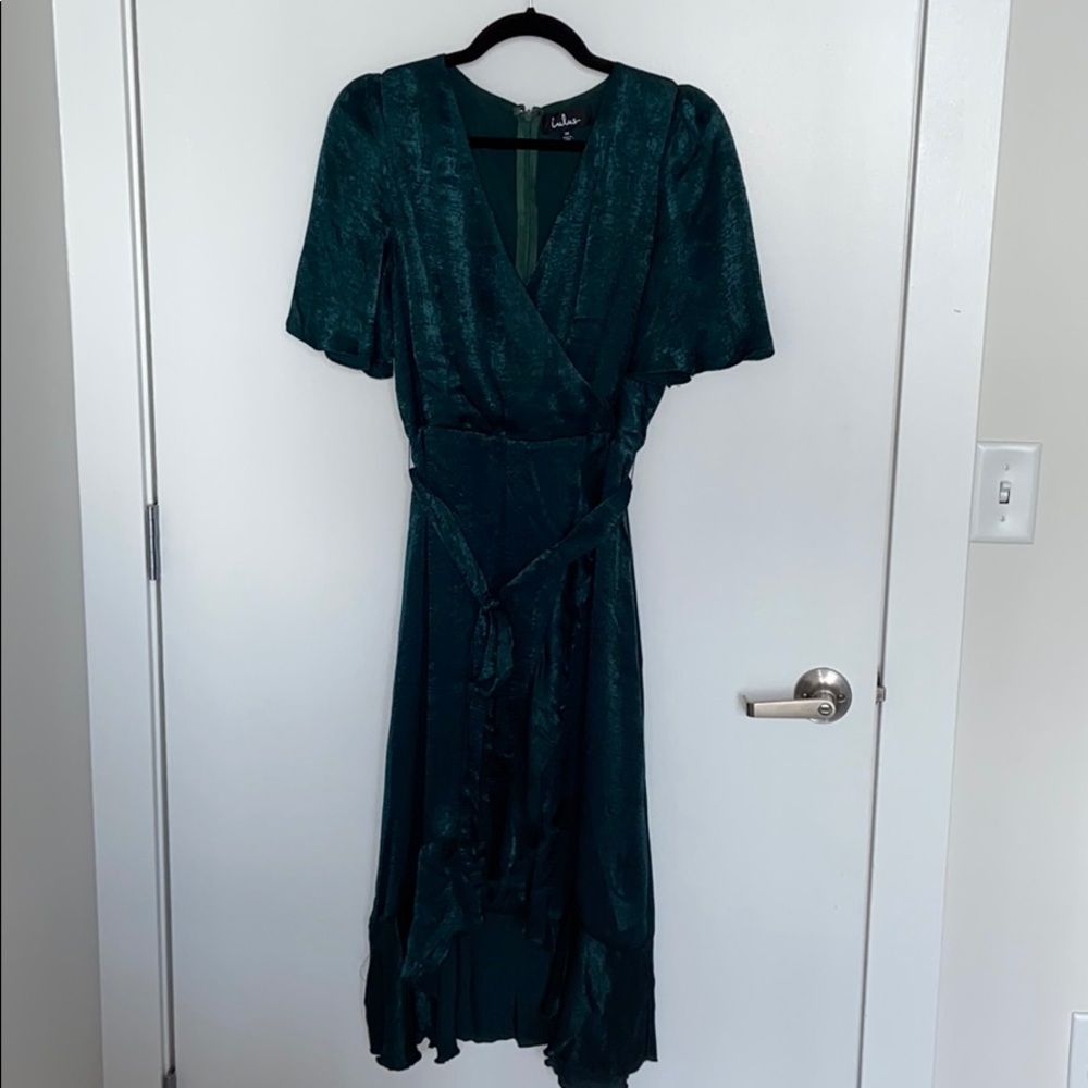 LuLus Dark Green satin dress